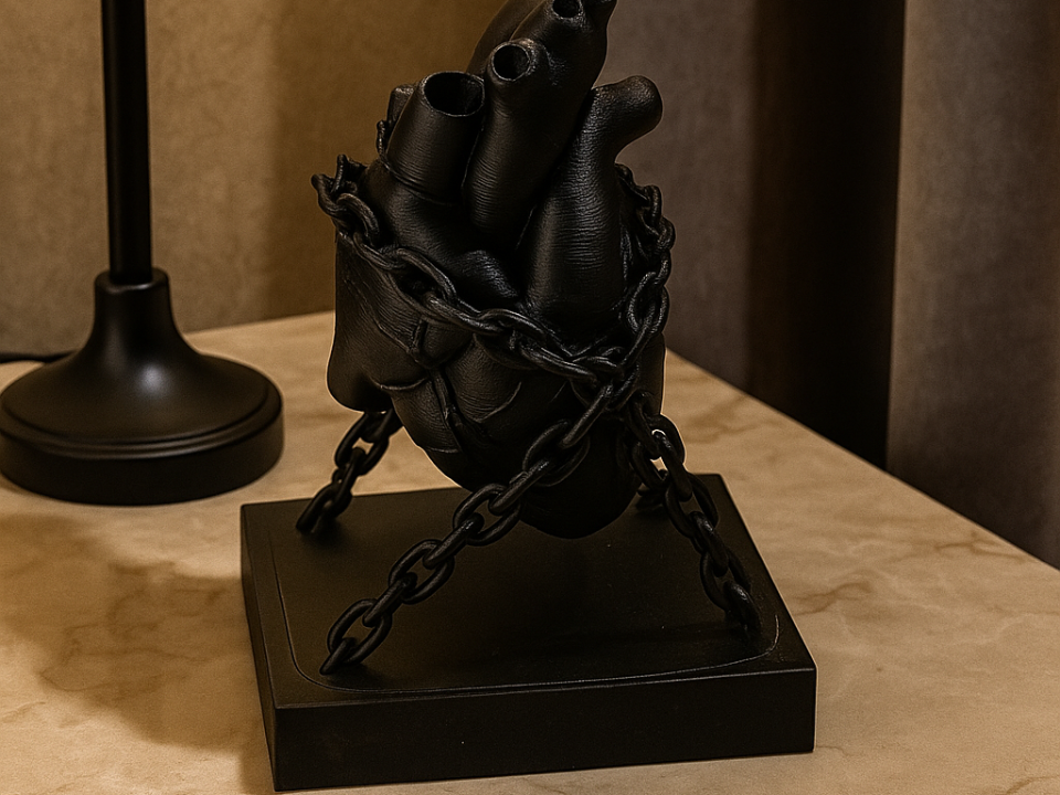 Chained Heart Sculpture — Symbolic Modern Art