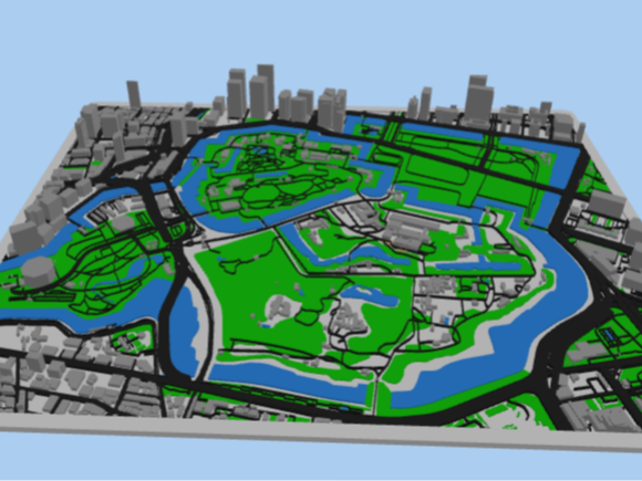 Tokyo's royal palace 3D cityscape Low res/Low Poly