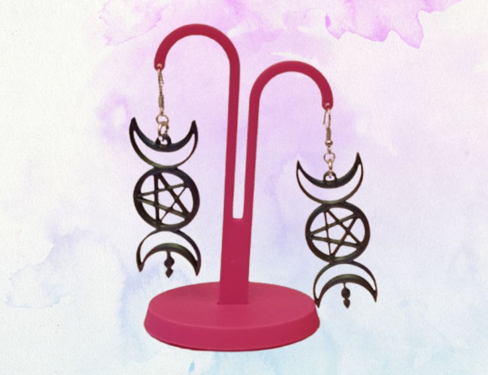 Pendientes triple luna Diosa + Pentáculo