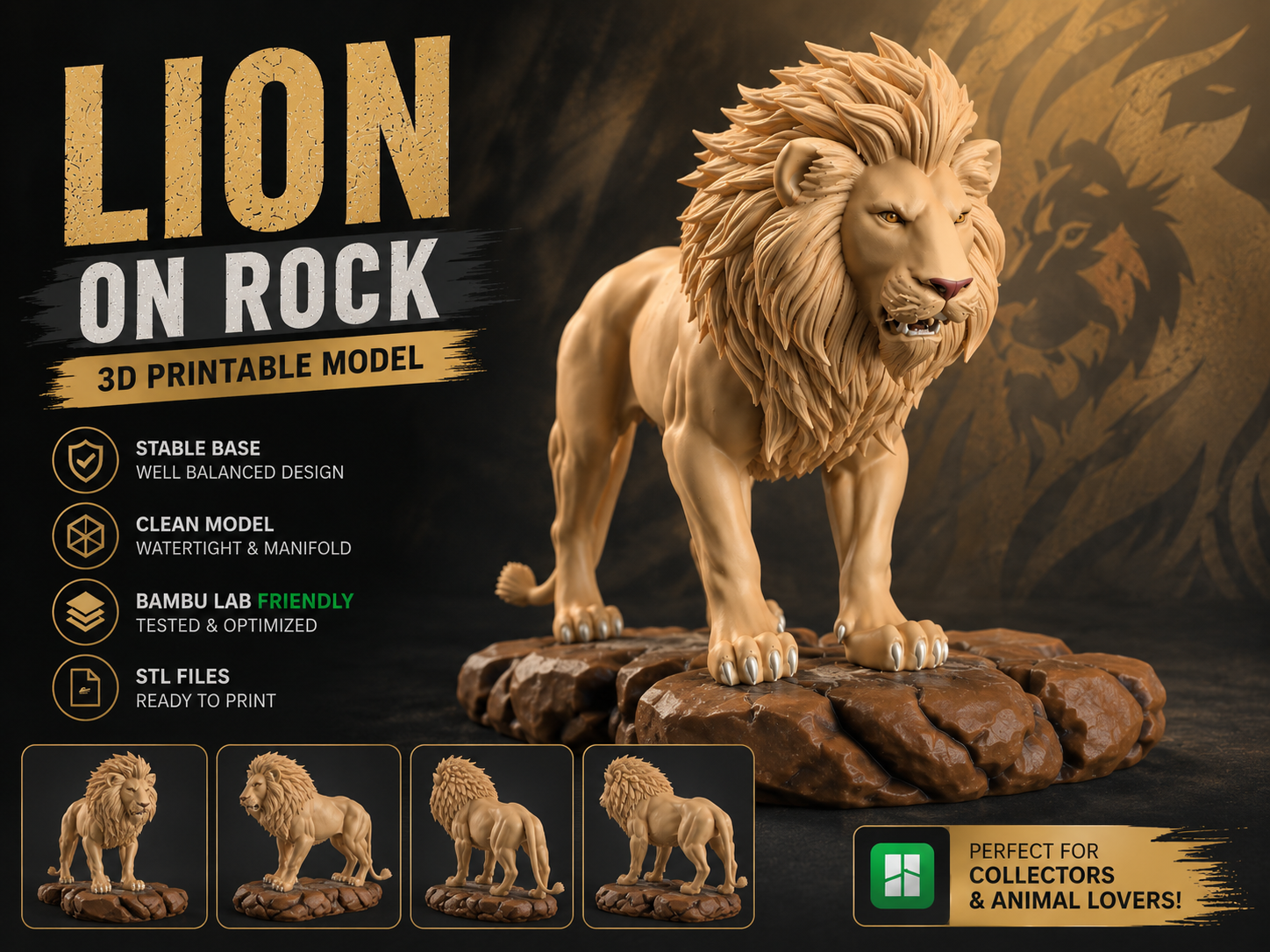 Lion on Rock – 3D Printable Model