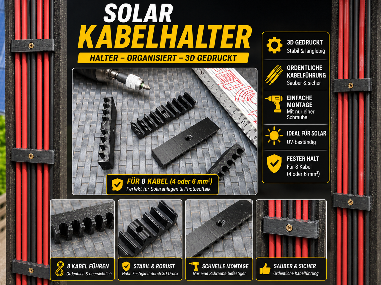 Solar Cable Comb 8x 6mm² Mount PETG optimised