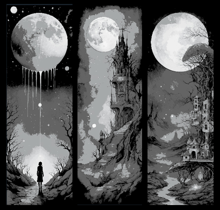 High Fantasy Art - The Moon Gleaming Over the Castle lands - Set of 3 Bookmarks