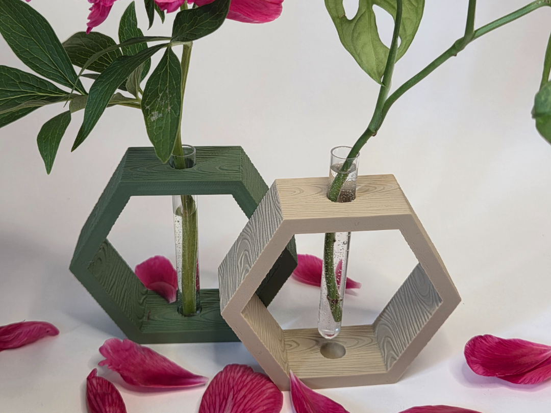 Mini Vase Wood and Fuzy Modern Hexagon Vase Holder