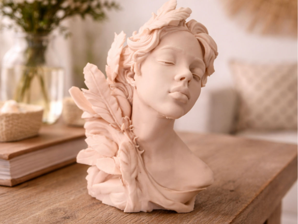 Figurine décorative jeune femme plumes