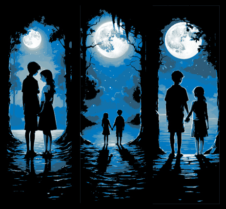 Puppy Love Under the Moonlight - Two Kids walking in the Nights Glow - Set of 3 Bookmarks