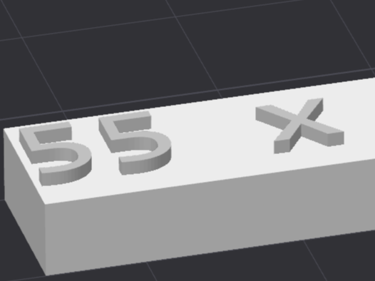 Test kube 55 x 10 x 5 mm with text