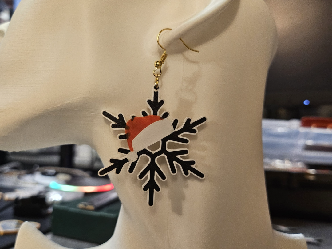 Boucle d oreille flocon de neige bonnet de noel