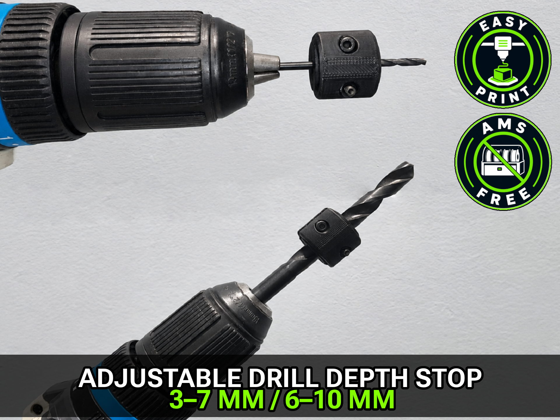 Adjustable Drill Depth Stop – 3–7 mm / 6–10 mm