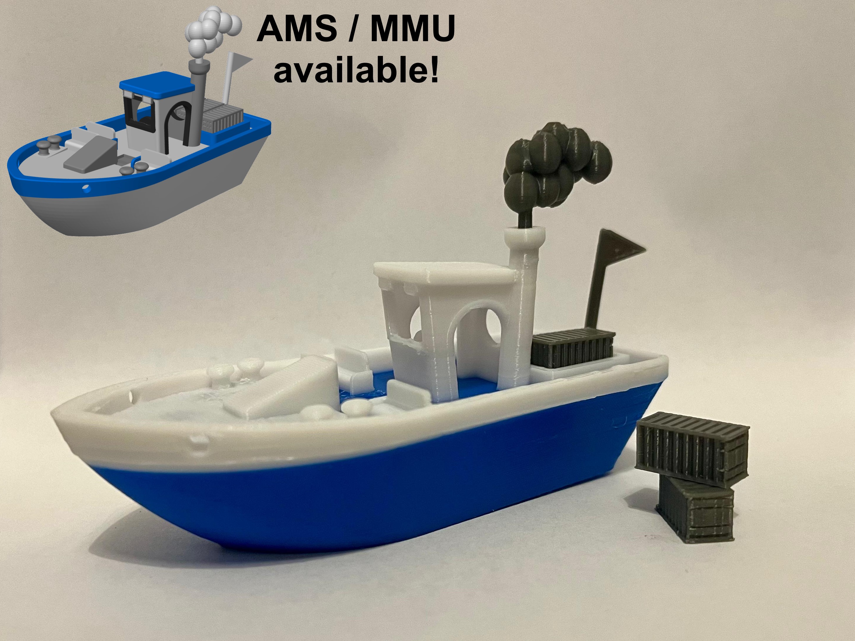 Stable floating Benchy w. Cargo Smoke & Flag (AMS)