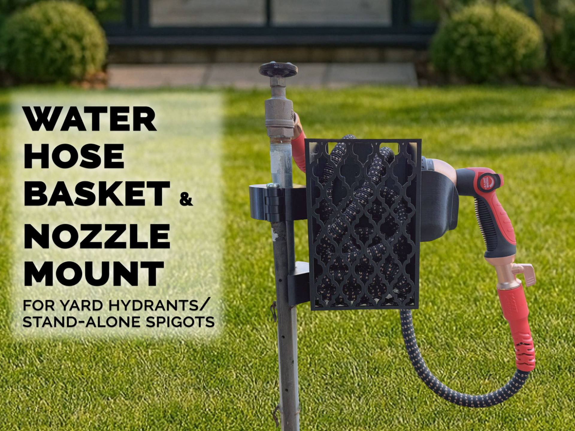 Water Hose Basket & Nozzle Mount for Yard Hydrants