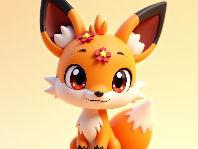 Cute fox with flower