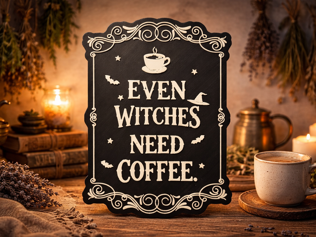 Even Witches Need Coffee – Wand-/Regalschild