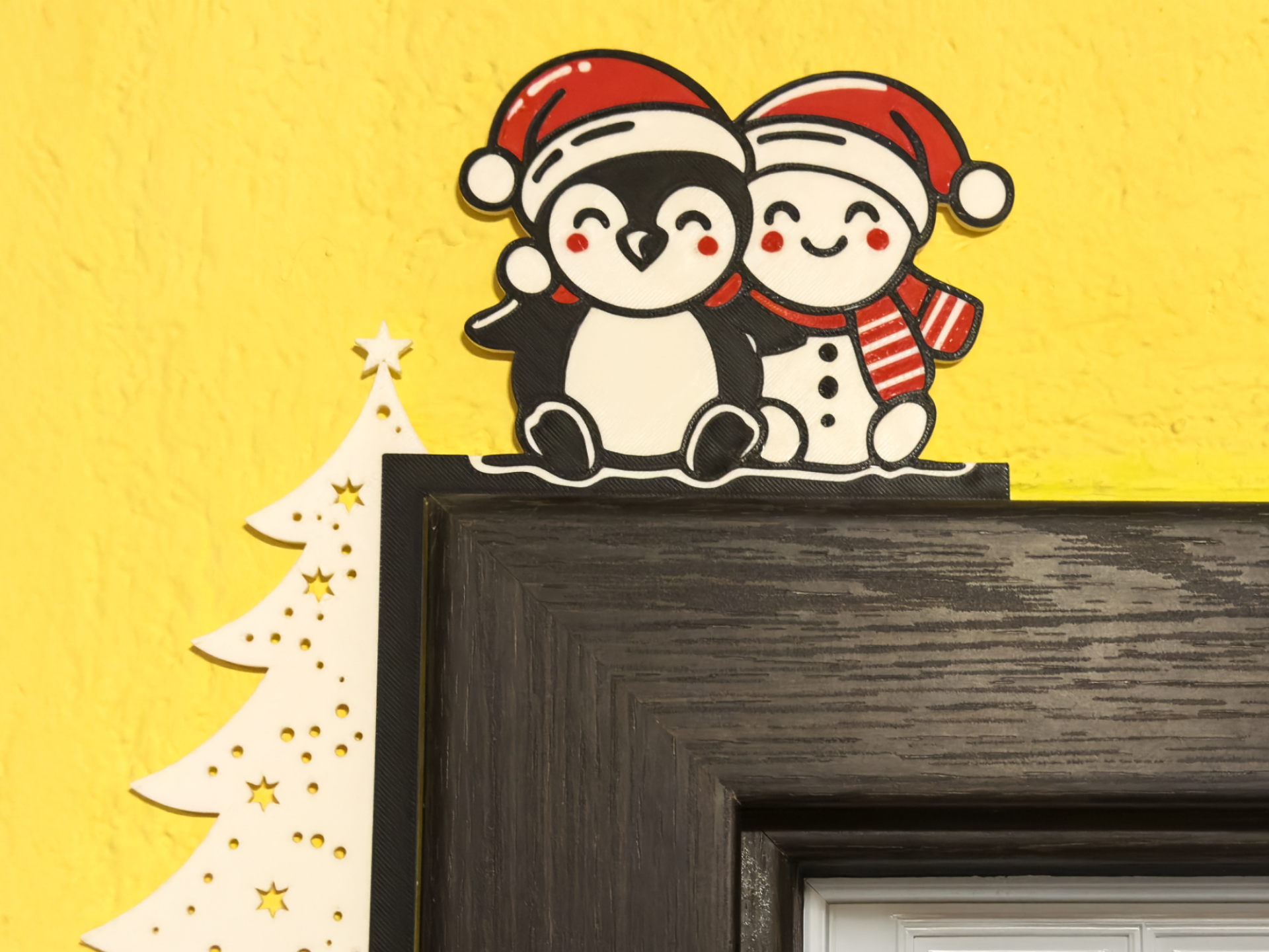 Christmas Penguin and Snowman Door Corner
