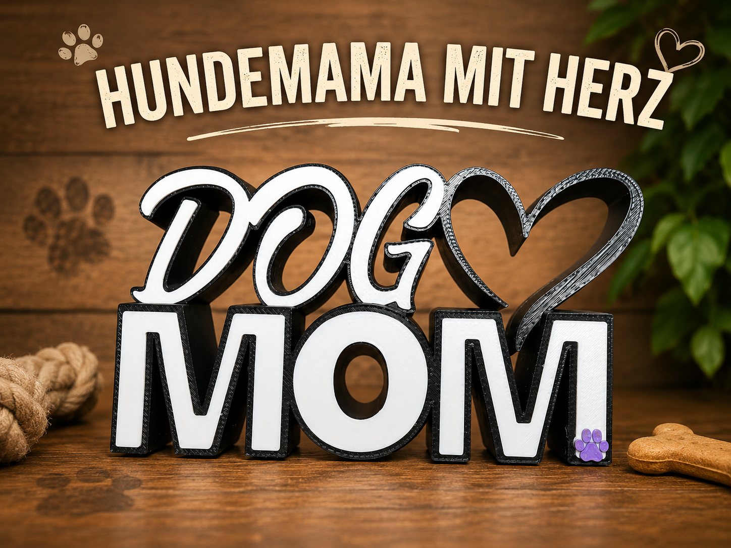 DOG MOM Sign with Heart & Paw
