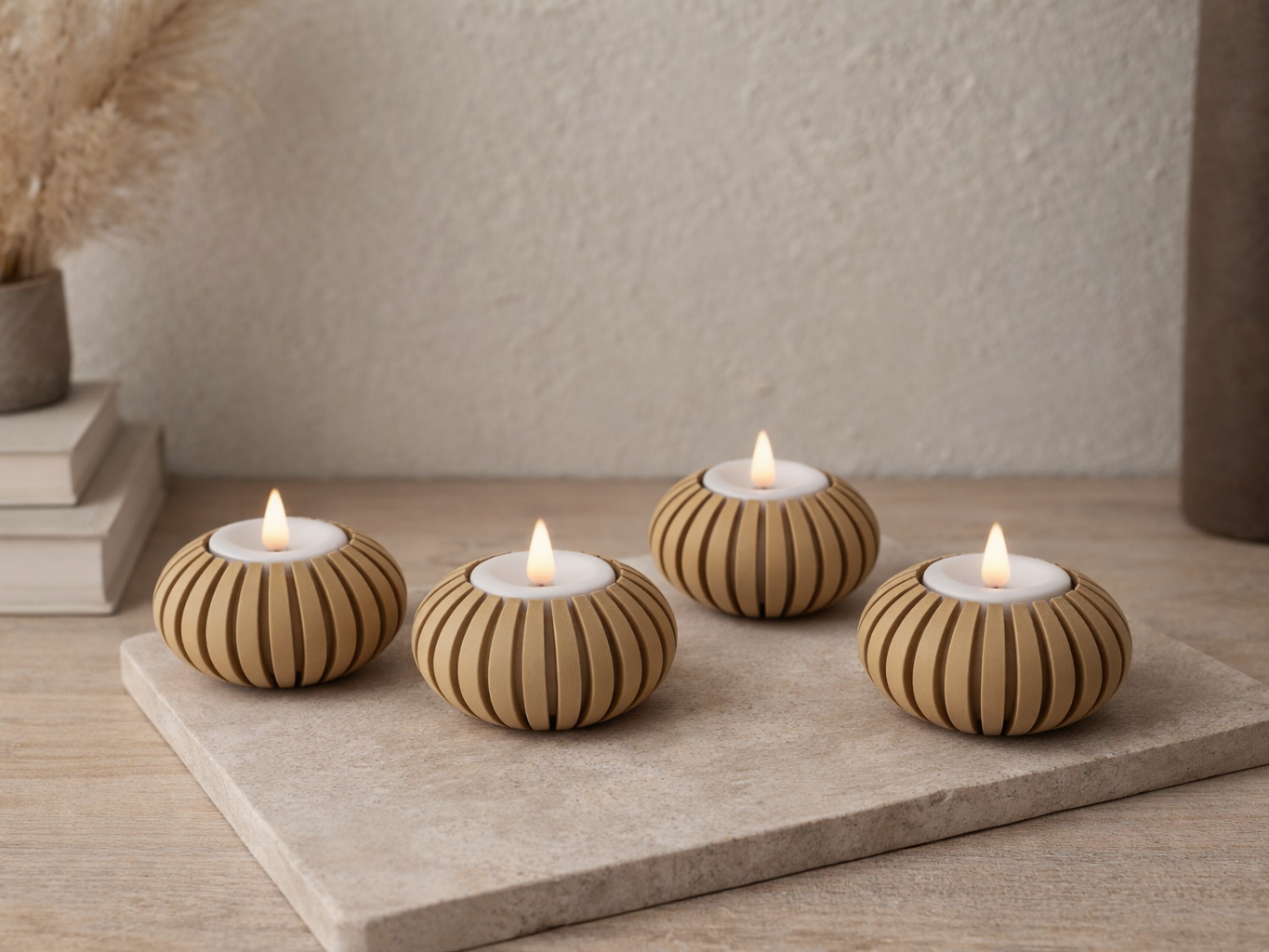 Japandi Tealight Holder 1 Ribbed Sphere Collection