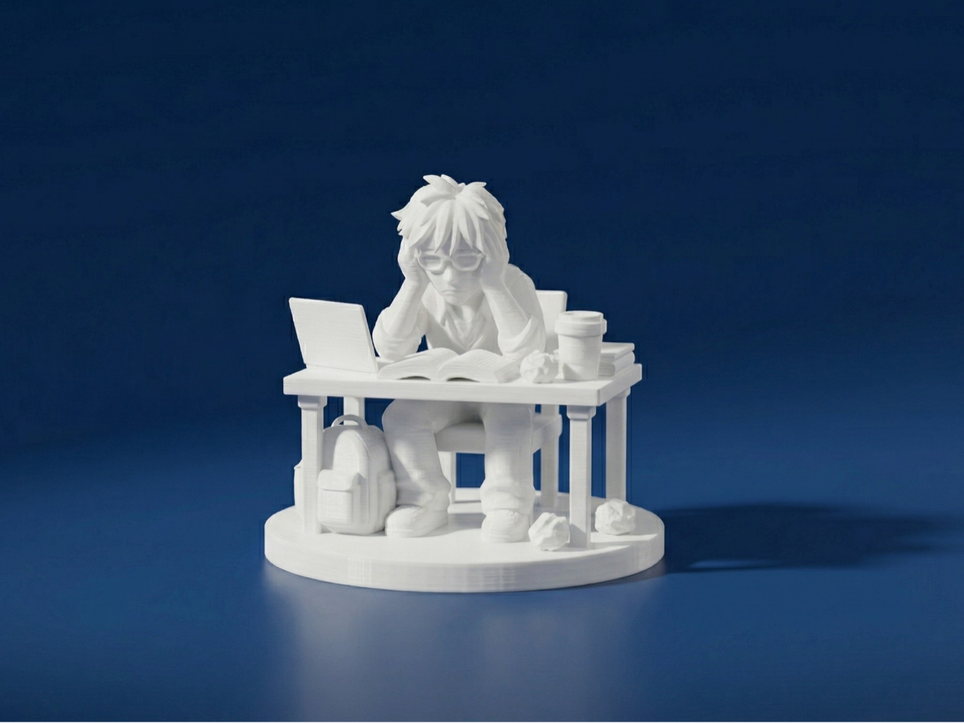 Tired Student at Desk – Study Stress Figurine