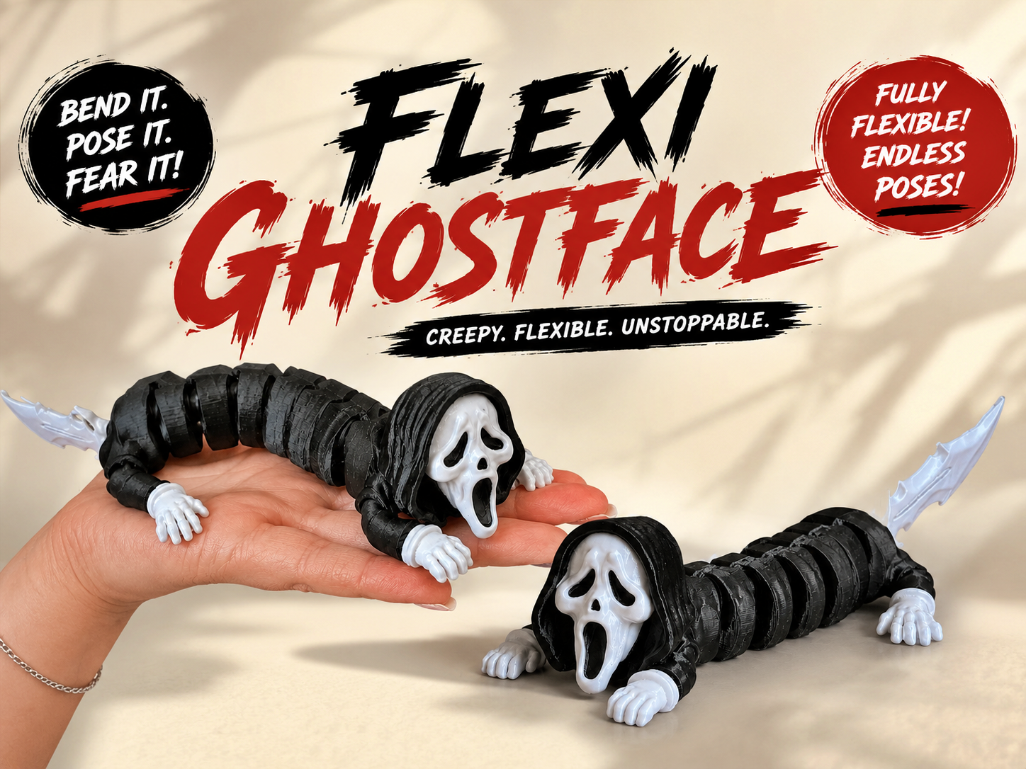 Flexi Ghost Face – Articulated Horror Fidget Toy