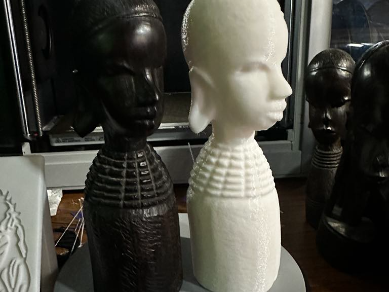 African Wood Carving Statue with Stretched Ears