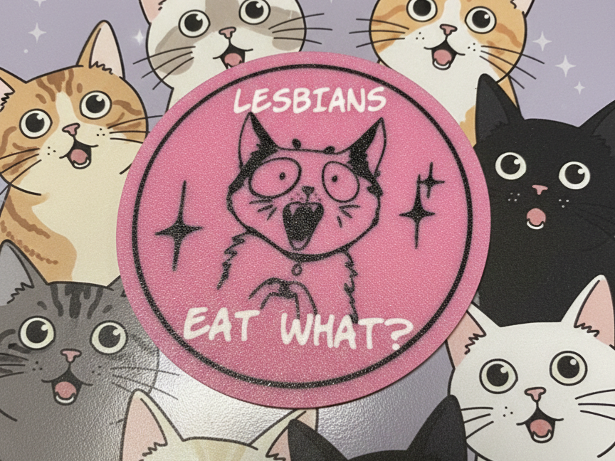 Shocked Cats: Funny "Lesbians Eat What?" Coaster