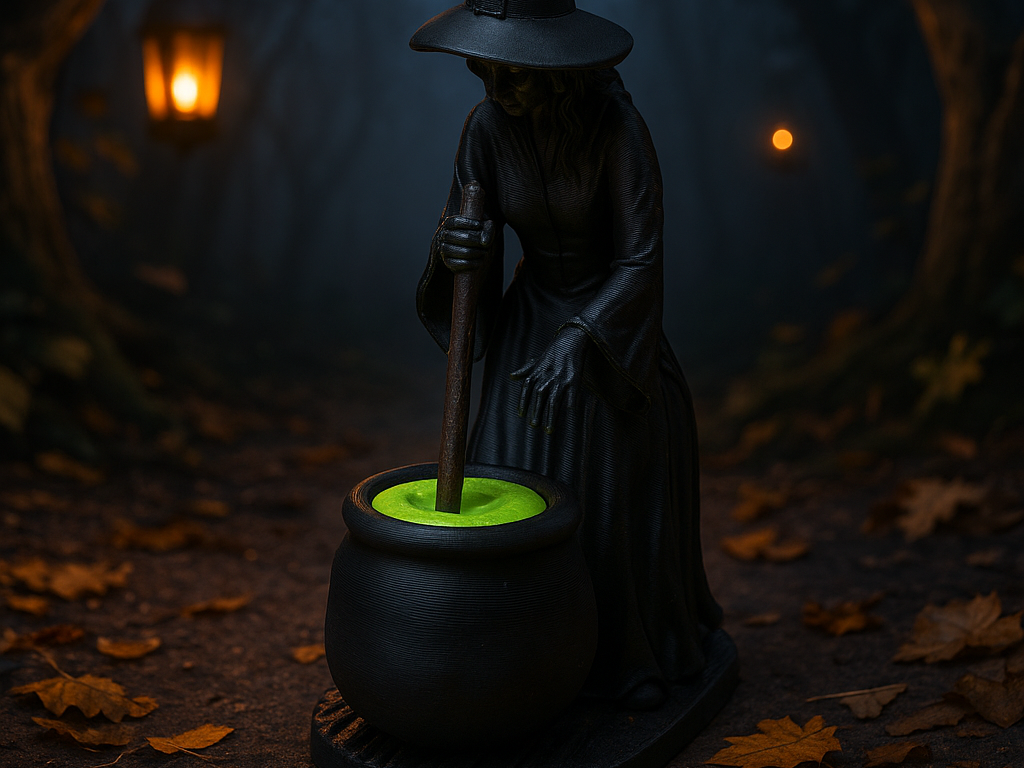 Witch with Cauldron — Spooky Halloween Figurine