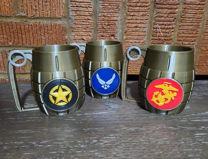 Grenade Can Koozie REMIX with Military Badges
