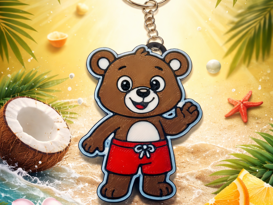 Cute Beach Bear Keychain