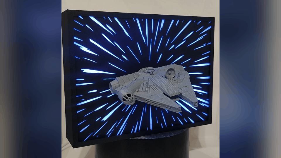Millennium Falcon with LED Hyperspace Background
