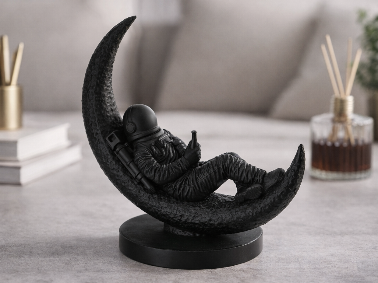 Astronaut on Moon Sculpture - Space-Aesthetic Art