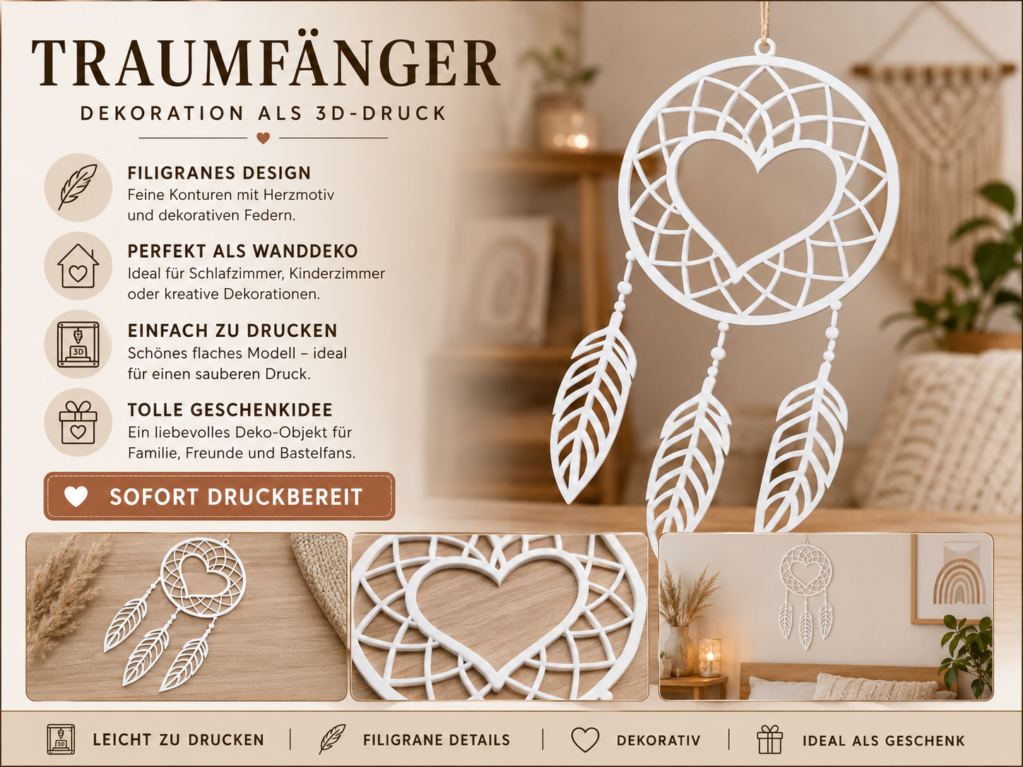 Traumfänger Herz – filigrane Fenster- und Wanddeko