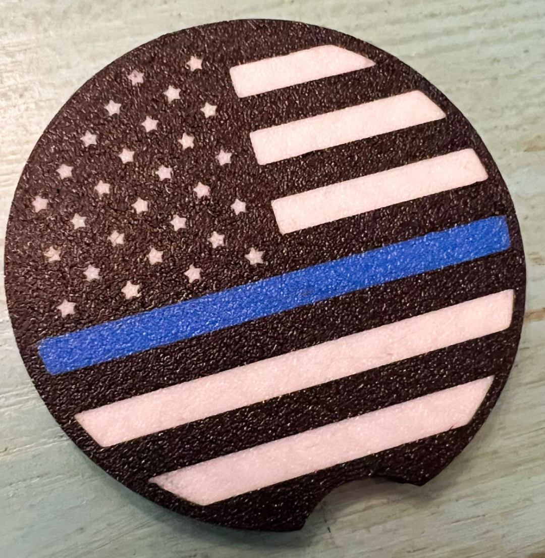 Thin blue line car coaster.