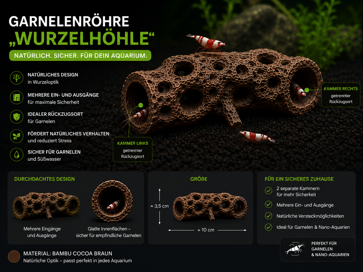 Garnelenröhre „Wurzelhöhle“  2-Kammer Shrimp Hide