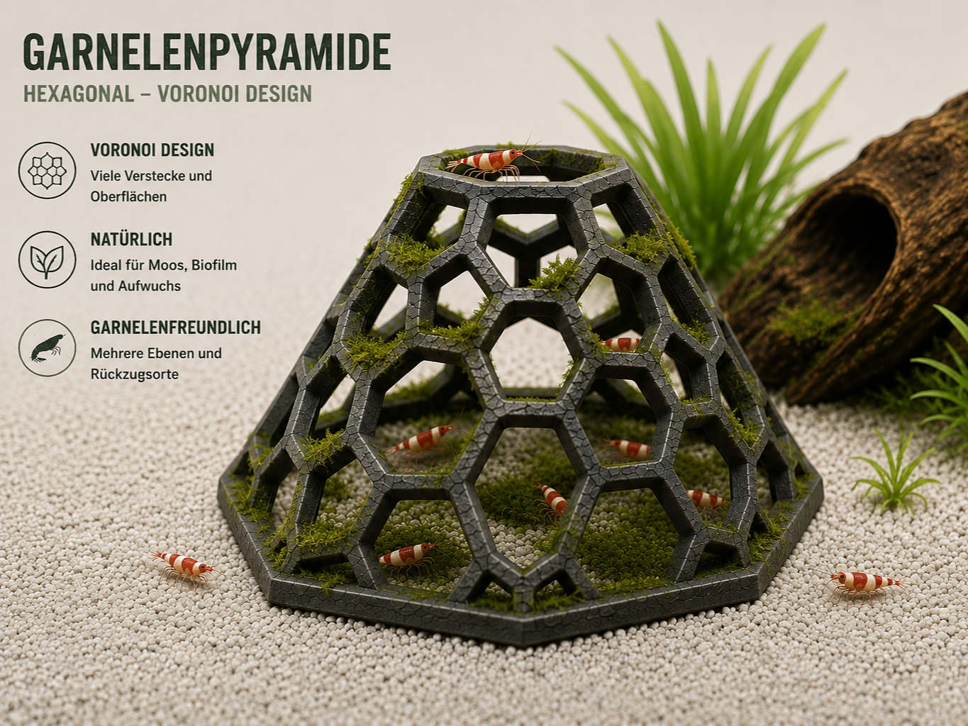 Hexagonale Garnelenpyramide im Voronoi-Stil