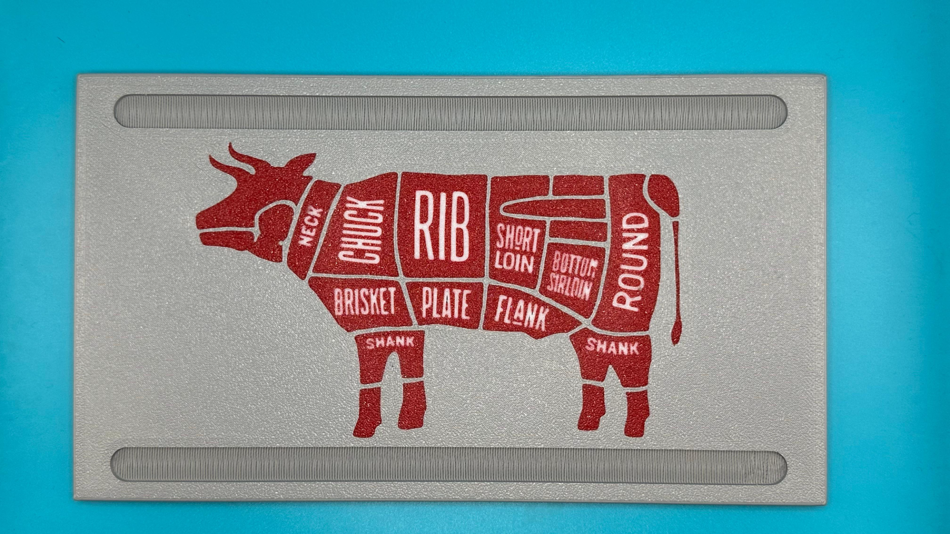 Beef cutting board with cuts