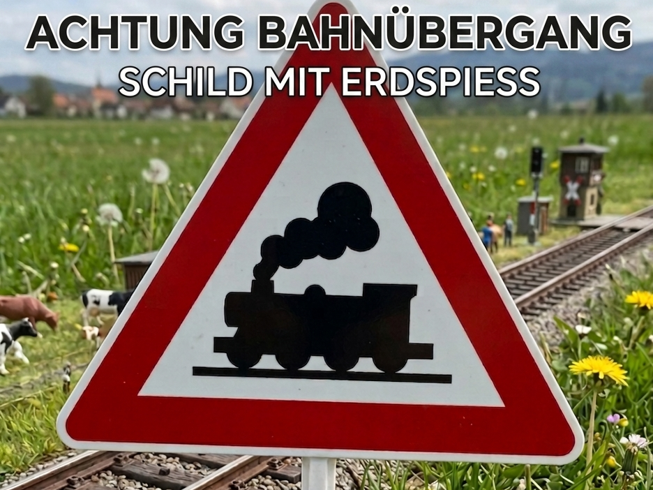 Dampflok Warnschild mit Erdspiess