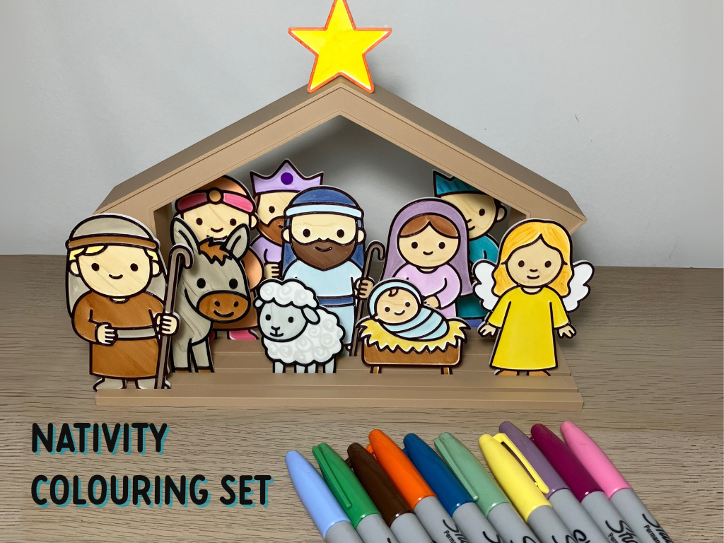 Christmas Nativity Colouring Set + Stable Display