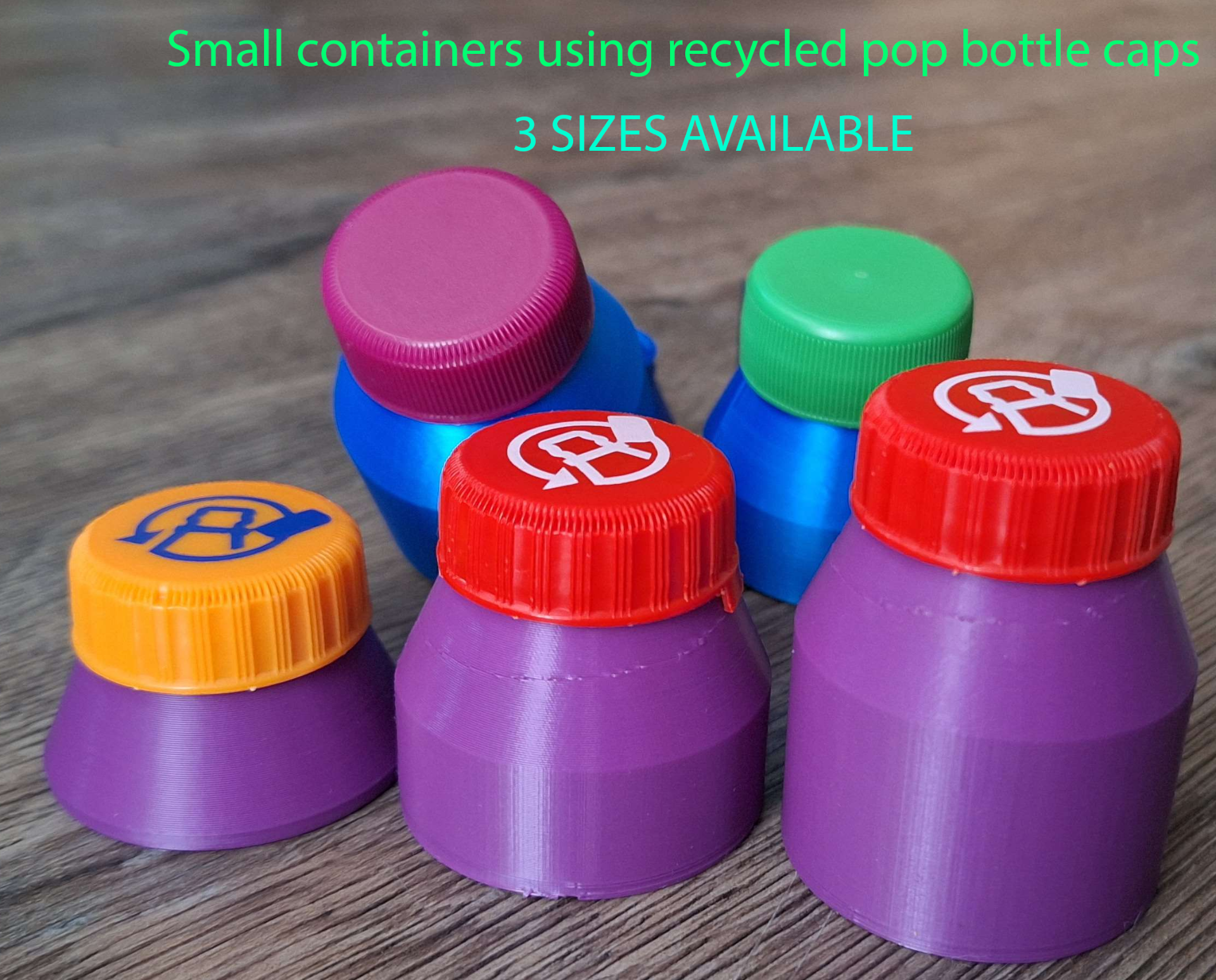 Containers using bottle cap- 3 sizes