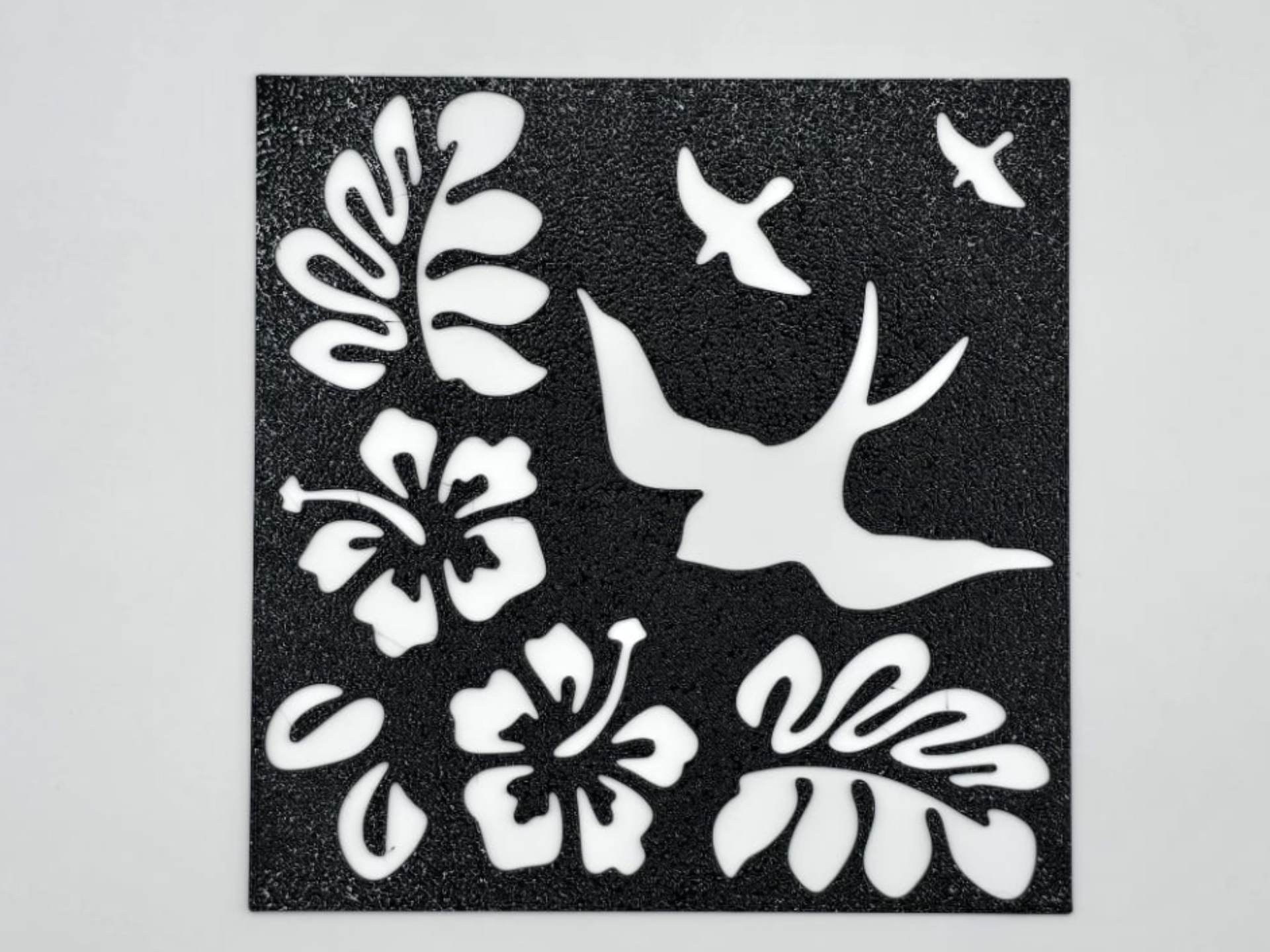 Tropical Flying Bird and Hibiscus Floral Stencil