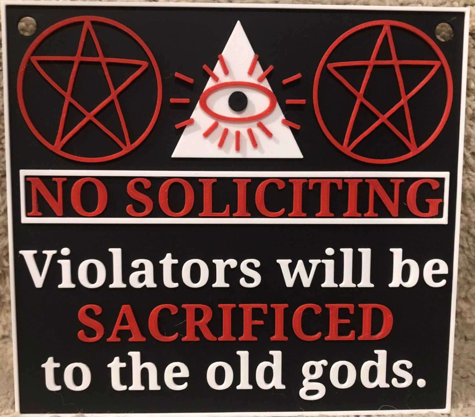 No soliciting old gods sign