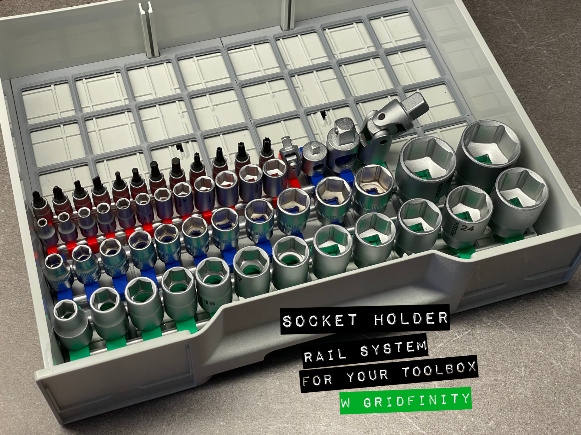 Modular All Sizes Socket Holder for Gridfinity
