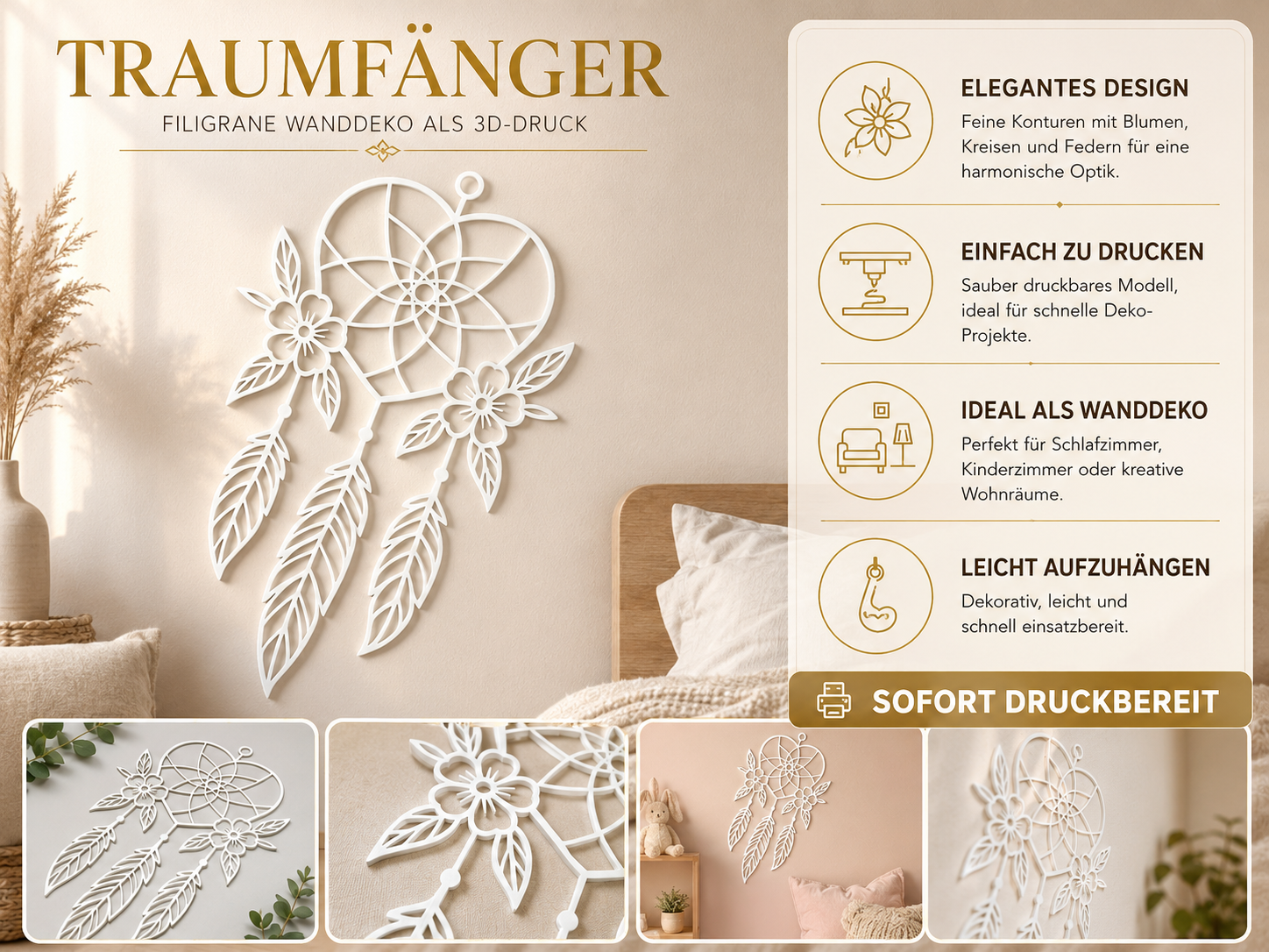 Traumfänger mit Blumen – filigrane Wanddeko