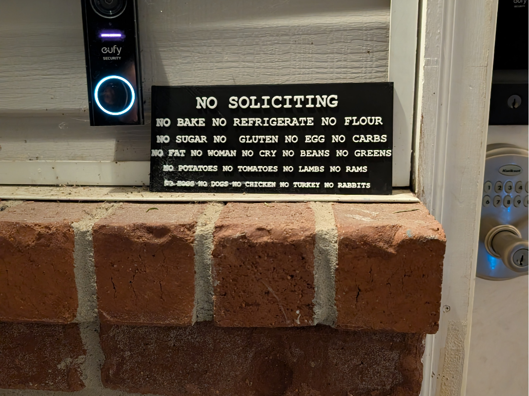 NO SOLOCITING NO BAKE