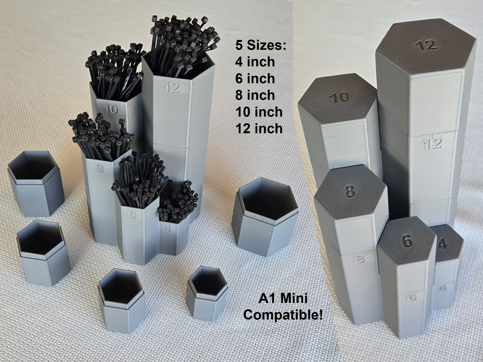 Zip Tie Container w/Lids - Holds 250+ in 5 sizes