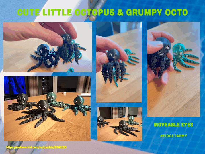 Cute Little Octopus & Grumpy Octo - Moveable Eyes