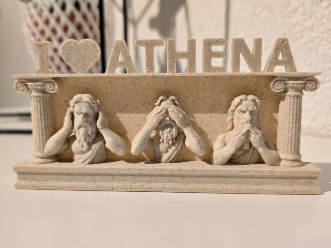 Fictional Greek wall. See, hear and speak no evil!