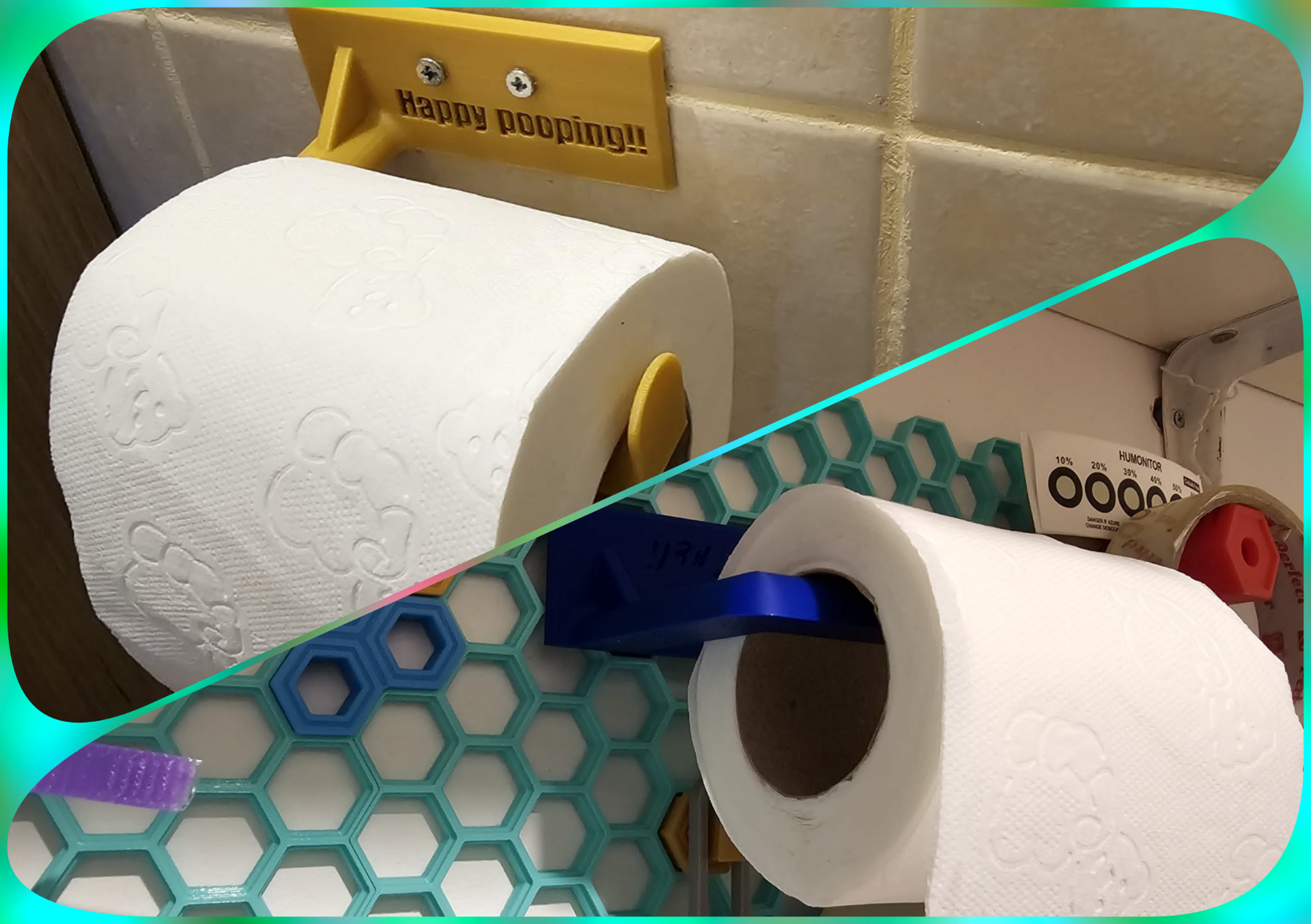 Toilet paper roll holder with adjustable holes for wall / Honeycomb
