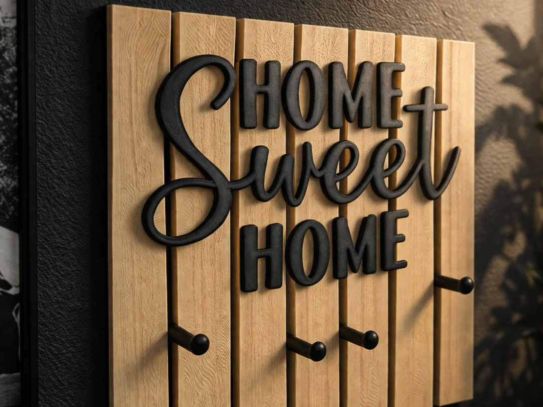 Acoustic Wall Panel Key Holder – “Home Sweet Home”