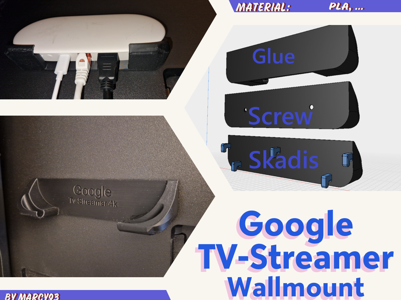 Google TV-Streamer 4k Holder (Skadis,Screw,Glue))