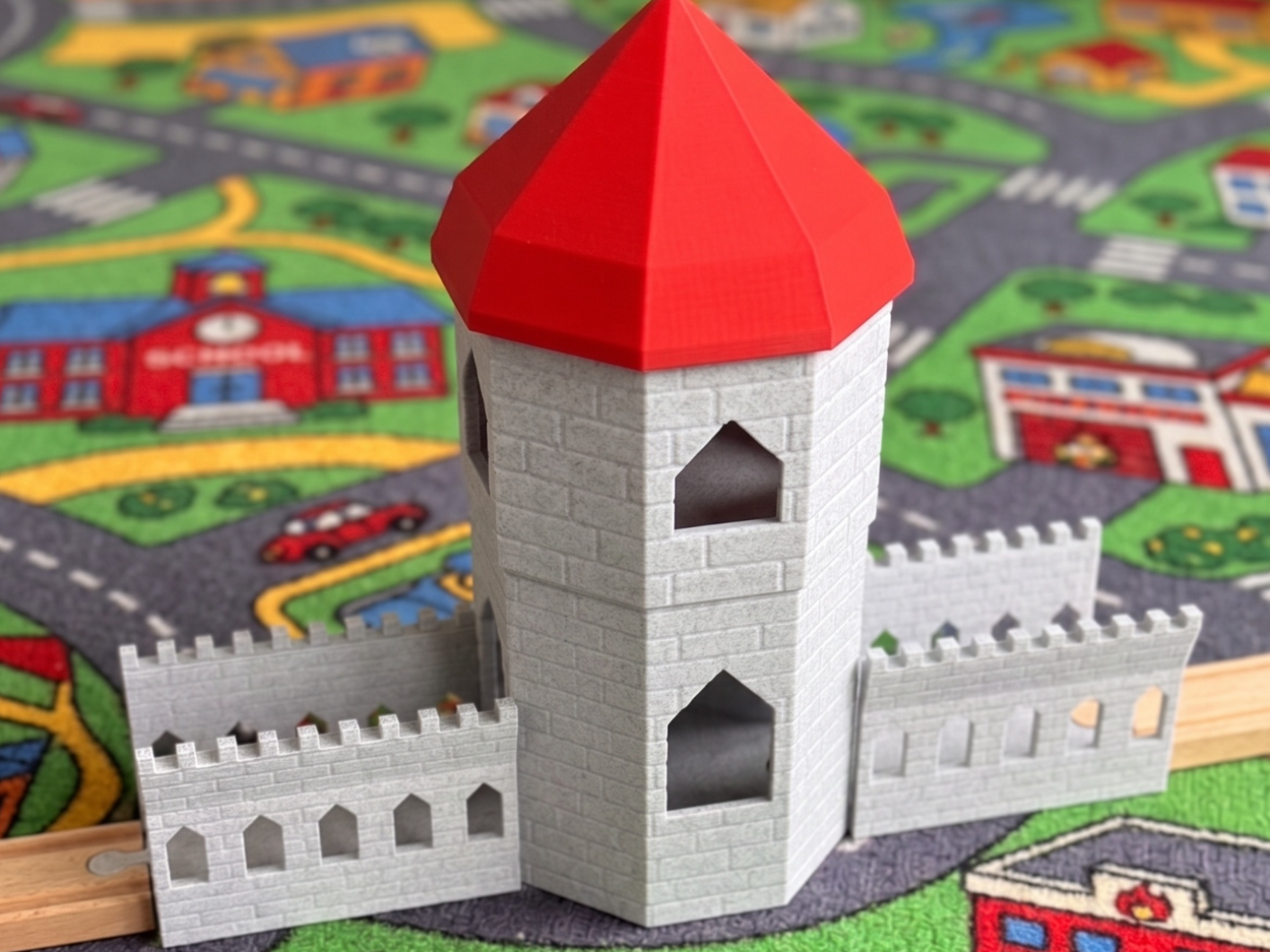 Burgturm für Holzeisenbahn Brio, Hape, Lilabo...