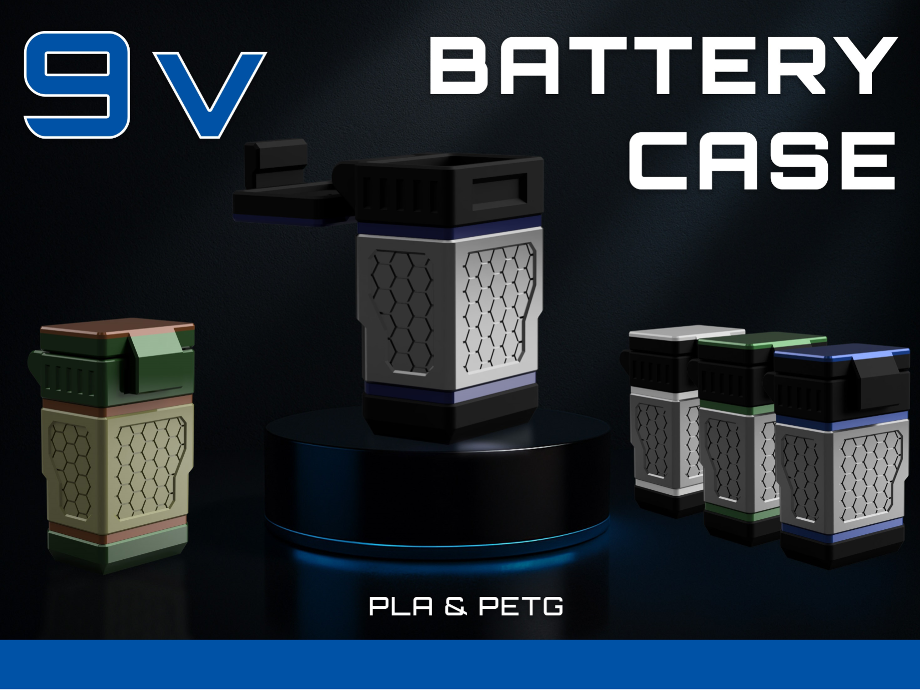 9V Battery Case Holder Futuristic Design