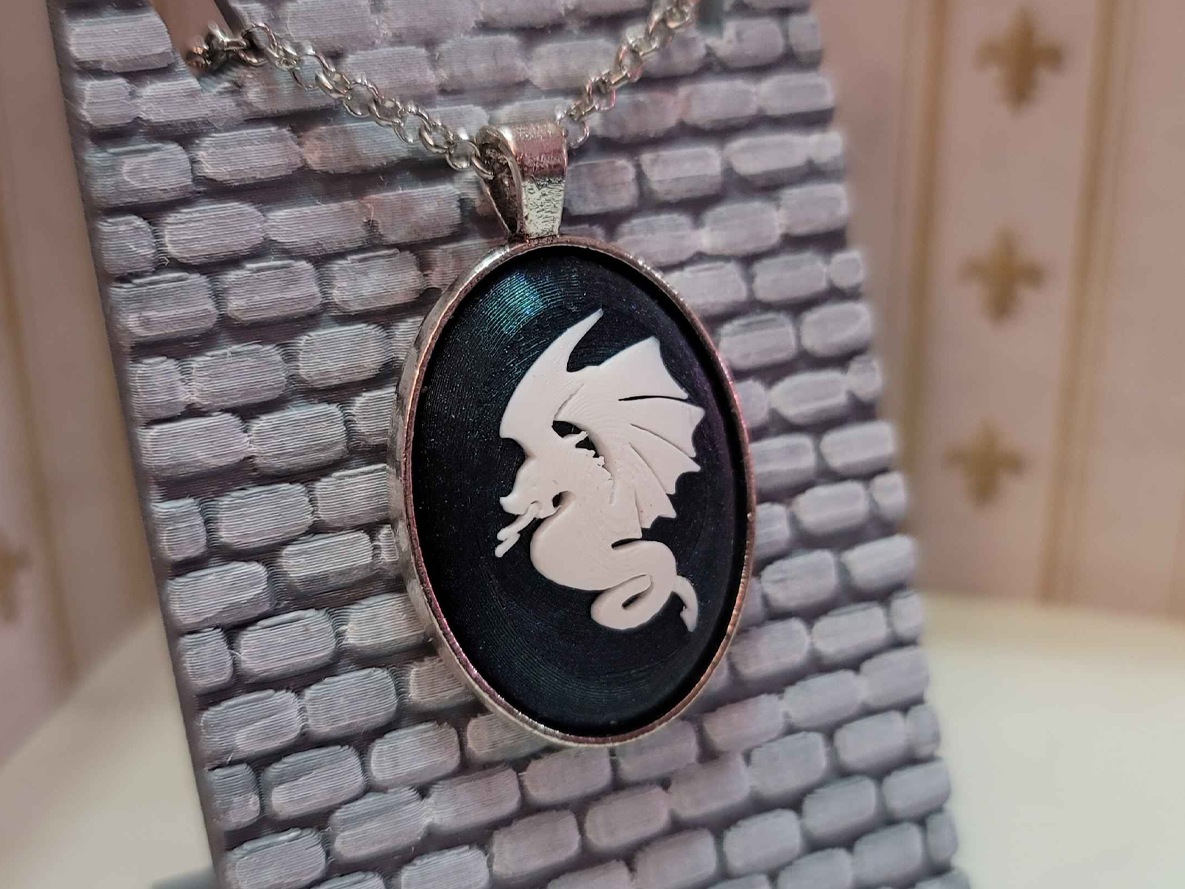 Dragon Cameo Necklace Pendant for 22x30 Oval Bezel
